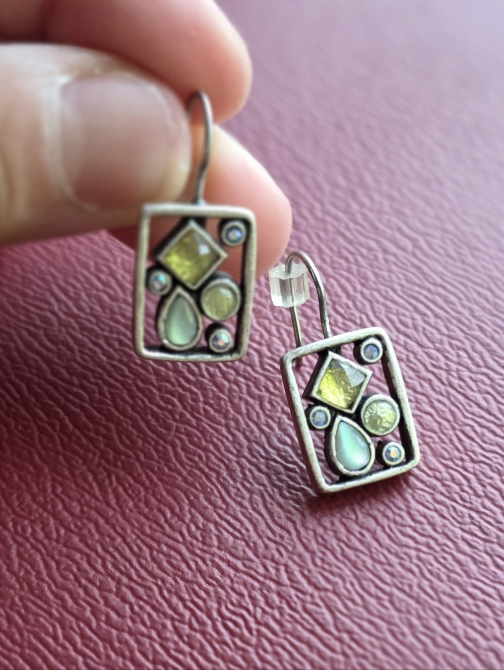 Silver-Tone Green Gemstone Earrings
